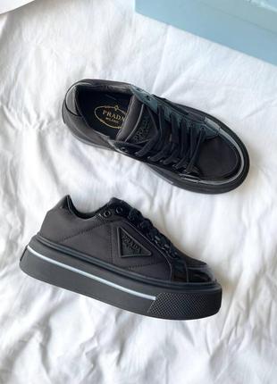 Кроссовки в стиле prada macro re-nylon brushed leather sneakers black5 фото