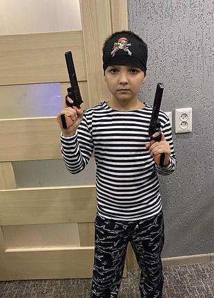 Тельняшка  детская начёс от 1 до 13 лет , черная полоска, костюм пирата , костюм француза , моряк