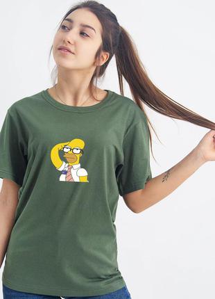 Оливкова футболка гомер сімпсон ,футболка хакі бавовняна , футболка колір олива gomer simpsons