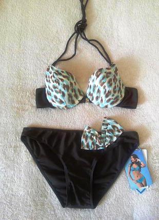 Распродажа. шикарный леопардовый,тигровый купальник с бантом. польша. 38 м.