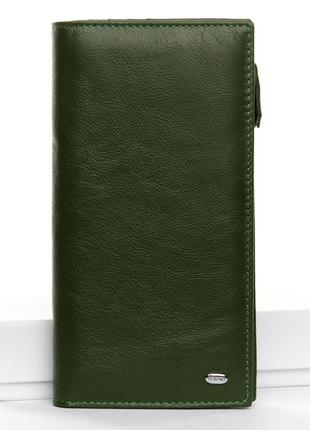 Женский кошелек кожаный зеленый большой на молнии dr. bond стильное портмоне на магнитах для визиток