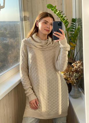Объёмный  удлиненный песочный свитер 1+1=36 фото