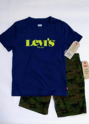 Levi's оригинал из сша летний костюм комплект  с мягкой футболкой и удобными шортами из твила 6-7 л 116-1223 фото