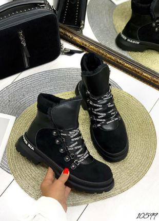 Ботинки зима flow чёрный замш комби кожа.