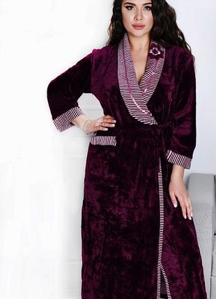 Теплий жіночий халат велюровий на запах з поясом домашній халат з капюшоном розмір 58 (5xl)