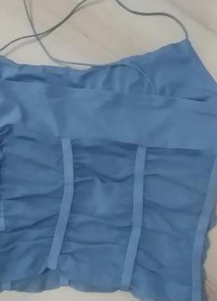 Укороченный топ kript с ремешками и рюшами пыльно-синего цвета.размер s.6 фото