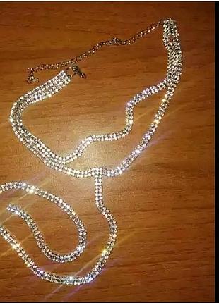 Чокер двойной золото стразы колье ожерелье