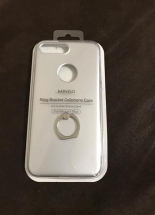 Чехол iphone 7+ miniso серебряный с кольцом держателем5 фото