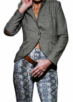 Шерстяной фрак в гусиную лапку твидовый с налокотниками h&m шерсть пиджак жакет блейзер2 фото