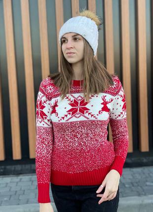 Женский свитер с оленями шерсть рождество