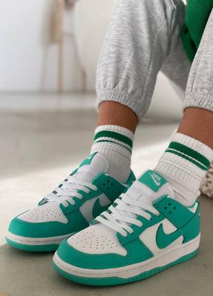 Женские кожаные демисезонные кроссовки зеленые-бирюзовые  nike Dawn dunk 🆕 найк данк