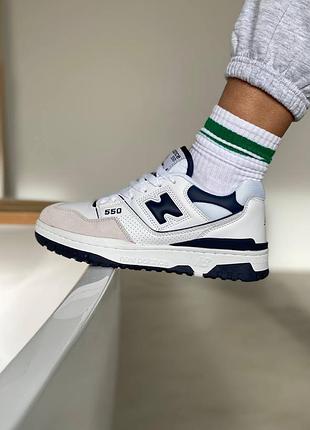 Женские кожаные демисезонные кроссовки new balance 550 белые с  синим 🆕 нью баланс