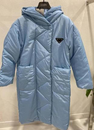 Нове блакитне тепле пальто joleen (italy), розмір м2 фото