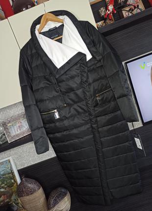 Длинный зимний черный пуховик пуховое зимнее пальто настоящий пух 90% basic vogue1 фото