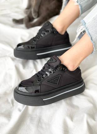 Кросівки macro re-nylon brushed leather sneakers black кроссовки