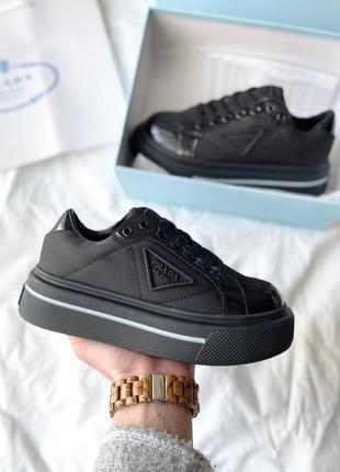 Кросівки macro re-nylon brushed leather sneakers black кроссовки9 фото