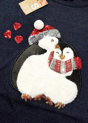 Новогодний свитер женский принт пингвины, джемпер женский5 фото