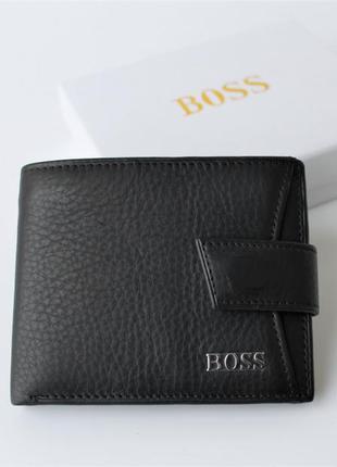 Мужской кожаный кошелек hugo boss черный