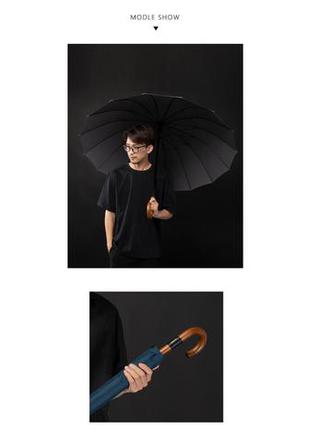 Зонт трость полуавтомат с деревянной ручкой origin d4 мужской женский черный