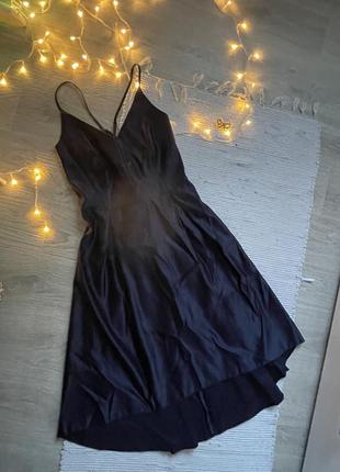 Темно синее платье миди атлас вечернее