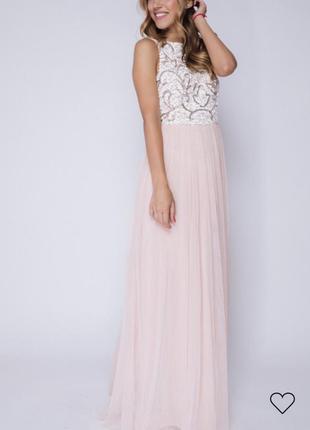 Нежно розовое платье фатин верх белые пайетки