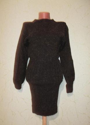 Теплый костюм черный свитер с юбкой р. s - m1 фото
