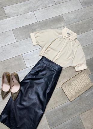 Бежева шифонова блузка з коротким рукавом(018)