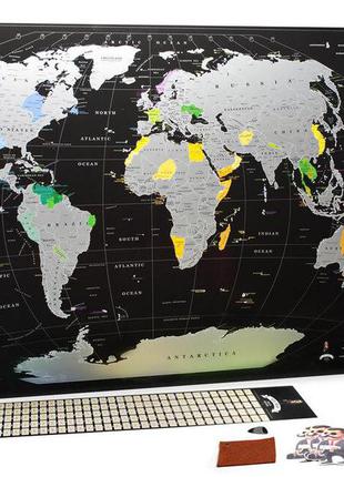 Срібна скретч карта світу 🗺️"mymap black (чорна) edition" eng у тубусі