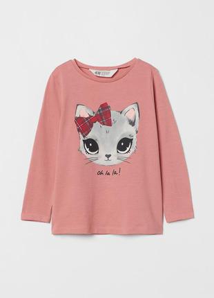 4-6/8-10 лет h&m новый фирменный реглан топ с принтом кошки кошечки котик девочке1 фото