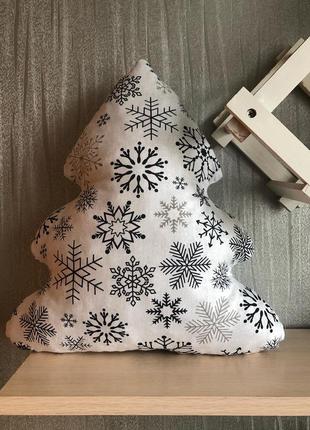 Ялинка текстильна новорічний декор подушка декоративна сніжинки1 фото