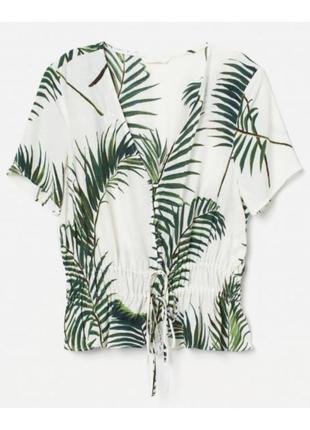 Блуза на пуговицах с v-образным вырезом ✨h&m✨ топ рубашка тропический принт2 фото