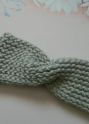 Вязаная повязка на голову серого цвета ручная работа тёплая повязка2 фото