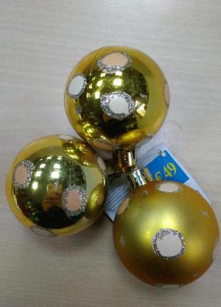 Набор, новогоднее, рождественское, украшение, игрушки, шары, на елку, золотые, 12906
