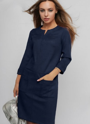 Замшеве плаття navy suede dress з V-вирізом.