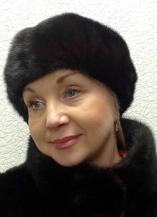 Берет женский черный норка мех натуральный цвет черный