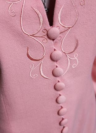 Винтажный шерстяной персиковый удлиненный жакет с вышивкой woolmark paruline5 фото