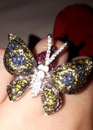 Масивне кільце метелик з безліччю каменів стерлінгове срібло 9255 фото