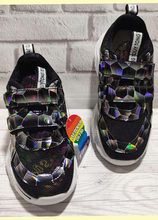 Чорні голографічні кросівки для дівчаток