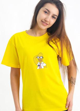 Желтая футболка симпсоны , хлопок 100% , дизайнерская футболка гомер симпсон1 фото