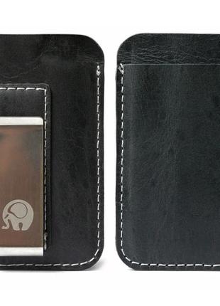 Мужской кожаный зажим для денег и карточек leather clip черный. шкіряний зажим для грошей і карток2 фото