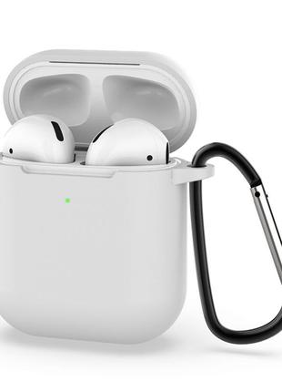 Защитный силиконовый чехол с карабином для airpods 1 / 2 и tws белый w22 фото