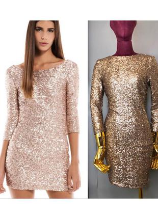 Блискуче золоте бежеву сукню в паєтки паєтки новорічне короткий міні луска металік zara rundh5 фото