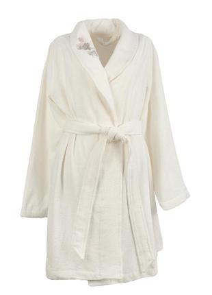 Халат махровий шалевий комір з вишивкою "з листочками" s жіночий махровий халат