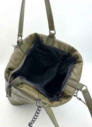 Женская сумка «лекси» оливковая, хаки стеганая4 фото