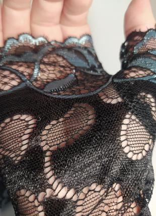 Дамські рукавички без пальців мітенки з мереживами сріблясто - блакитний з чорним8 фото
