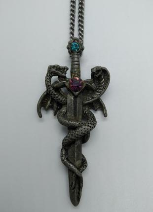 Готическая подвеска унисекс кулон меч дракон кобра змея кристаллы на цепочке