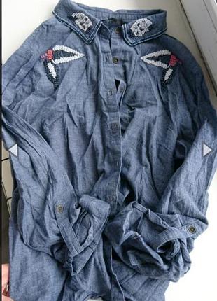 Срочно! крутая рубашка расшитая бисером waikiki s-m