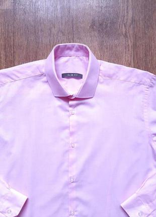 Рубашка розовая primark slim fit (англия) s , хлопок8 фото