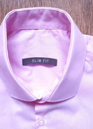 Рубашка розовая primark slim fit (англия) s , хлопок2 фото