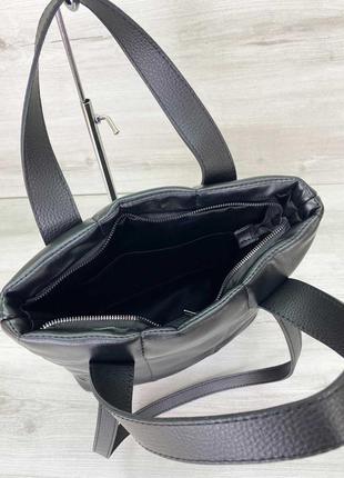 Женская сумка «бруки»  черная стеганая5 фото